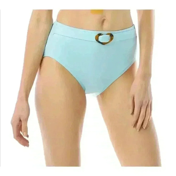 Kate Spade Blue Heart Buckle High Waist Bikini Bottom, Small - Picture 1 of 8